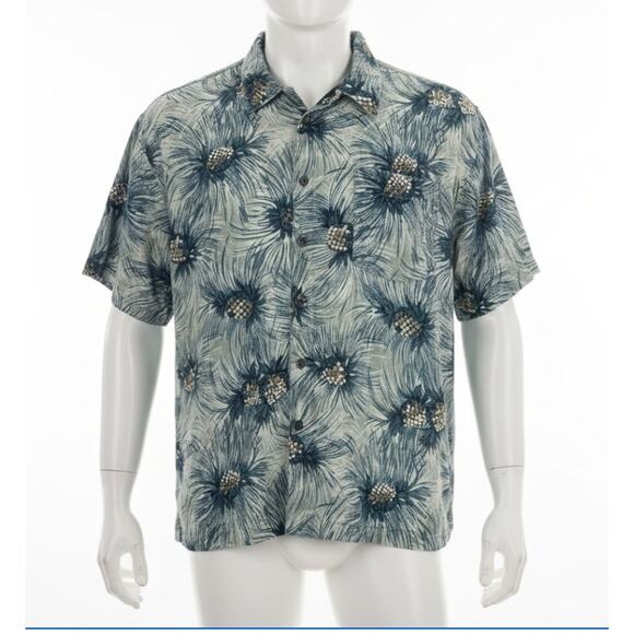 George Shirt 2XL Blue 100% Silk Pineapples All Over Print Short Sleeves Hawaiian - Picture 1 of 8